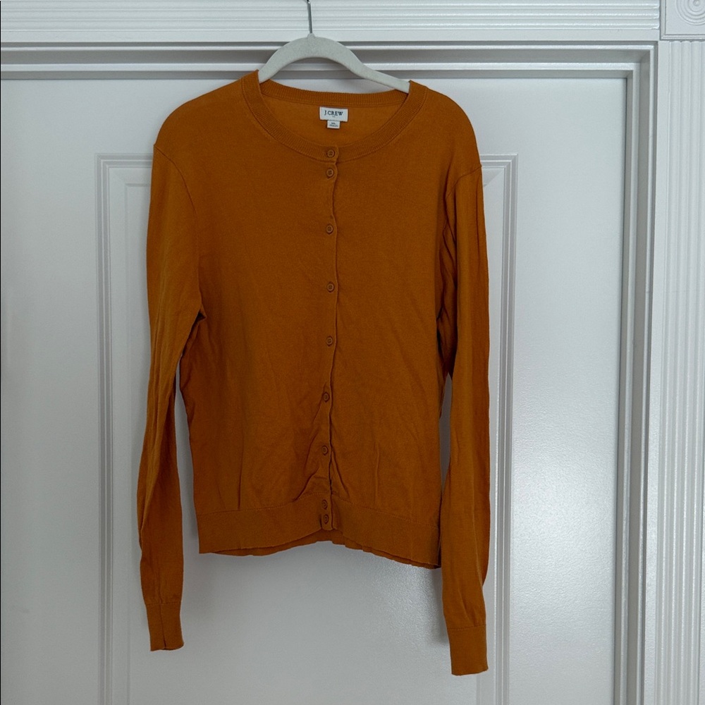J. Crew Mustard Button-Front Crewneck Cardigan